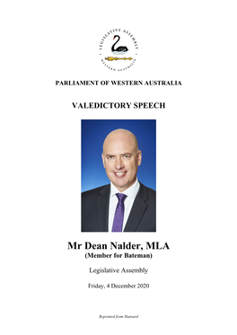 Mr Dean Nalder, MLA (Member for Bateman)