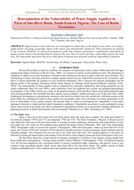 Determination of the Vulnerability of Water Supply Aquifers in Parts of Imo River Basin, South-Eastern Nigeria: the Case of Benin Formation