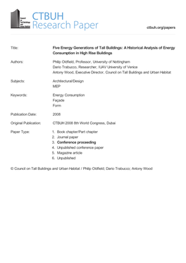 A Historical Analysis of Energy Consumption in High Rise Buildings