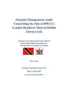 Forensic/Management Audit Concerning the Sale of BWIA's