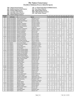 The Nature Conservancy Checklist of Oklahoma Preserve Butterfly Species