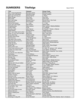 SUNRIDERS Titelfolge Stand 7/2019