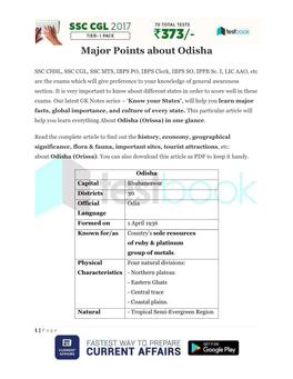 Major Points About Odisha