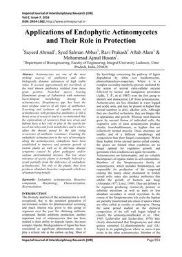 Applications of Endophytic Actinomycetes and Their Role in Protection