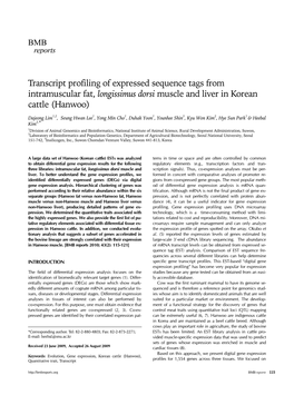 Transcript Profiling of Expressed Sequence Tags from Intramuscular Fat, Longissimus Dorsi Muscle and Liver in Korean Cattle (Hanwoo)