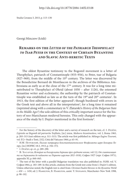 Remarks on the Letter of the Patriarch Theophylact to Tsar Peter in the Context of Certain Byzantine and Slavic Anti-Heretic Texts