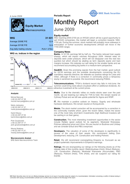 June 2009 Periodic Report Monthly Report Equity Market Macroeconomics June 2009