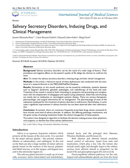 Salivary Secretory Disorders, Inducing Drugs, and Clinical Management Jaume Miranda-Rius1, Lluís Brunet-Llobet2, Eduard Lahor-Soler1, Magí Farré3