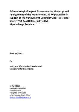 Palaeontological Impact Assessment for the Proposed Re-Alignment of The