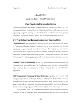 Chapter Six Case Studies of Select Companies Case Studies in Engineering Sector 6.1: Praj Industries: Innovation Towards Sustain