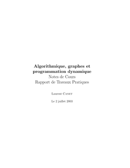 Algorithmique, Graphes Et Programmation Dynamique Notes De Cours Rapport De Travaux Pratiques