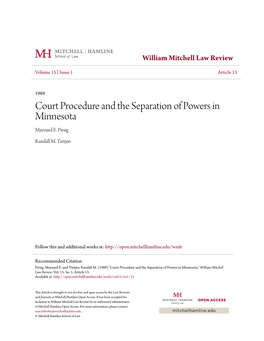 Court Procedure and the Separation of Powers in Minnesota Maynard E