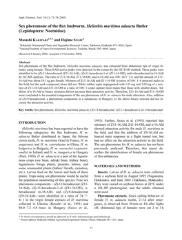 Sex Pheromone of the Flax Budworm, Heliothis Maritima Adaucta Butler