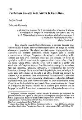 122 L'esthétique Du Corps Dans L' Œuvre De Claire Denis