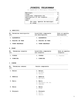 JUDEŢUL TELEORMAN Cu Reşedinţa În Municipiul Alexandria