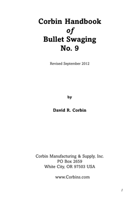 Corbin Handbook of Bullet Swaging No. 9