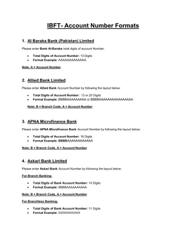 IBFT- Account Number Formats