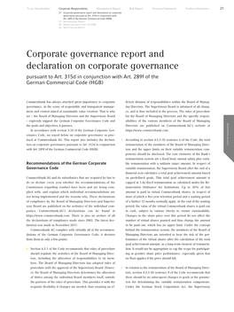Corporate Governance Report and Declaration On