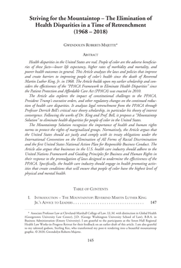 Striving for the Mountaintop – the Elimination of Health Disparities in a Time of Retrenchment (1968 – 2018)