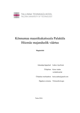 Kõnnumaa Maastikukaitseala Paluküla Hiiemäe Majanduslik Väärtus