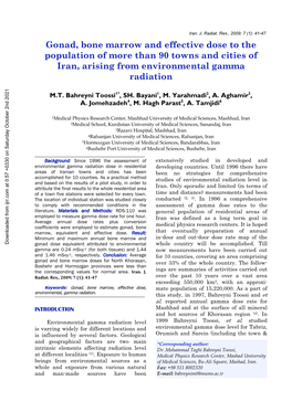 Gonad, Bone Marrow and Effective Dose to the Population of More Than 90 Towns and Cities of Iran, Arising from Environmental Gamma Radiation