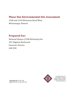 Phase One Environmental Site Assessment 1240 and 1310 Britannia Road West Mississauga, Ontario