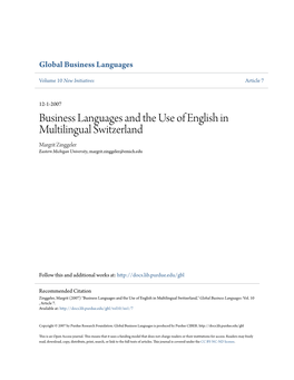 Business Languages and the Use of English in Multilingual Switzerland Margrit Zinggeler Eastern Michigan University, Margrit.Zinggeler@Emich.Edu