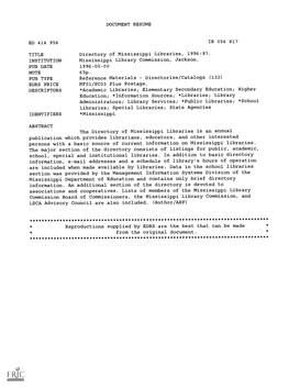 DOCUMENT RESUME Directory of Mississippi Libraries, 1996-97