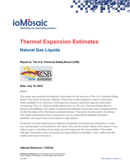 Thermal Expansion Estimates Natural Gas Liquids