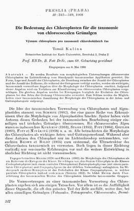 Die Bedeutung Des Chloroplasten Für Die Taxonomie Von Chlorococcalen Grünalgen