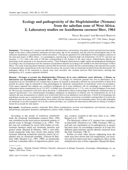 Ecology and Pathogenicity of the Hoplolaimidae (Nemata) from the Sahelian Zone of West Mrica