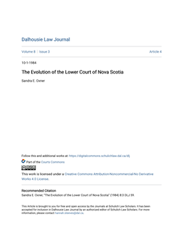 The Evolution of the Lower Court of Nova Scotia