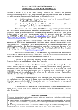 TOWN PLANNING ORDINANCE (Chapter 131) APPLICATION for PLANNING PERMISSION