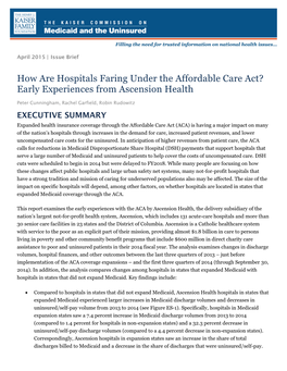 How Are Hospitals Faring Under the Affordable Care Act? Early Experiences from Ascension Health