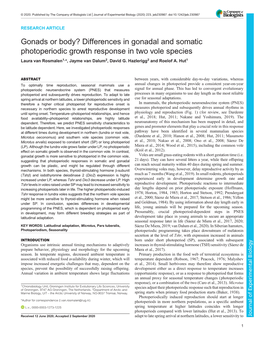 Differences in Gonadal and Somatic Photoperiodic Growth Response in Two Vole Species Laura Van Rosmalen1,*, Jayme Van Dalum2, David G