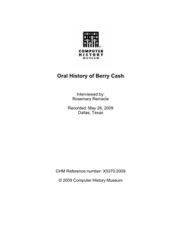 Oral History of Berry Cash