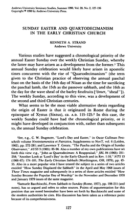 Sunday Easter and Quartodecimanism in the Early Christian Church