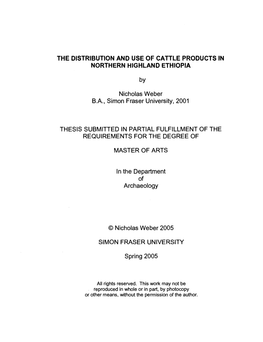 The Distribution and Use of Cattle Products in Northern Highland Ethiopia