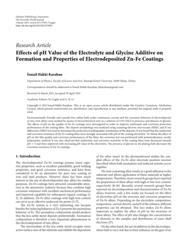 Research Article Effects of Ph Value of the Electrolyte and Glycine Additive on Formation and Properties of Electrodeposited Zn-Fe Coatings