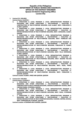 Republic of the Philippines DEPARTMENT of PUBLIC WORKS and HIGHWAYS OFFICE of the DISTRICT ENGINEER Quezon IV District Engineering Office Lucena City