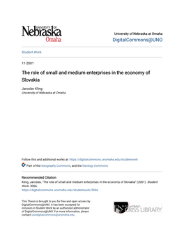 The Role of Small and Medium Enterprises in the Economy of Slovakia