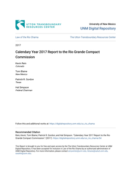 Calendary Year 2017 Report to the Rio Grande Compact Commission