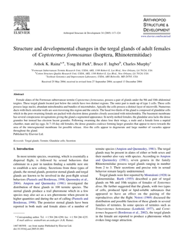 Structure and Developmental Changes in the Tergal Glands of Adult Females of Coptotermes Formosanus (Isoptera, Rhinotermitidae)