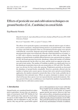 Effects of Pesticide Use and Cultivation Techniques on Ground Beetles (Col., Carabidae) in Cereal Fields
