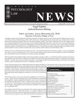 PSYCHOLOGY LAW NEWS American Psychology-Law Society, Division 41, American Psychological Association Summer 2009 Vol