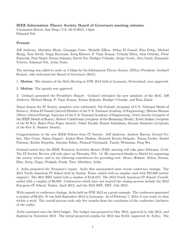 IEEE Information Theory Society Board of Governors Meeting Minutes Catamaran Resort, San Diego, CA, 02.10.2013, 1-6Pm Edmund Yeh