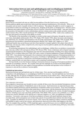 Interactions Between Ants and Aphidophagous and Coccidophagous Ladybirds Michael E