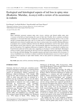 Ecological and Histological Aspects of Tail Loss in Spiny Mice (Rodentia: Muridae, Acomys) with a Review of Its Occurrence in Rodents