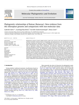 Phylogenetic Relationships of Ruteae (Rutaceae): New Evidence from the Chloroplast Genome and Comparisons with Non-Molecular Data