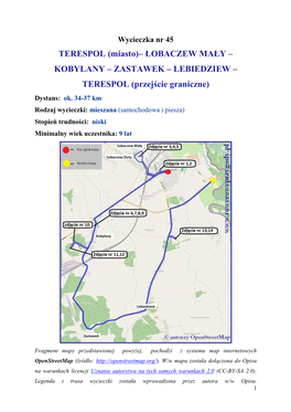 TERESPOL (Miasto)– ŁOBACZEW MAŁY – KOBYLANY – ZASTAWEK – LEBIEDZIEW – TERESPOL (Przejście Graniczne)